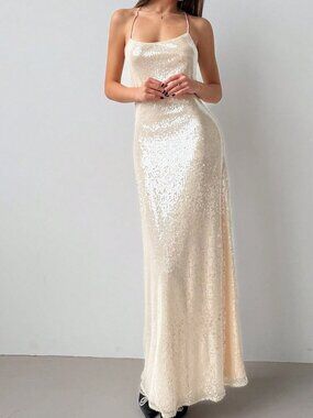 Apricot Party Women's Sequin Backless Bodycon Maxi Dress